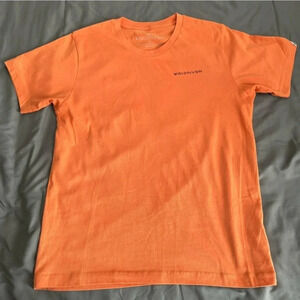 WRLDINVSN Men's Orange/Blue Graphic Logo T shirt size medium